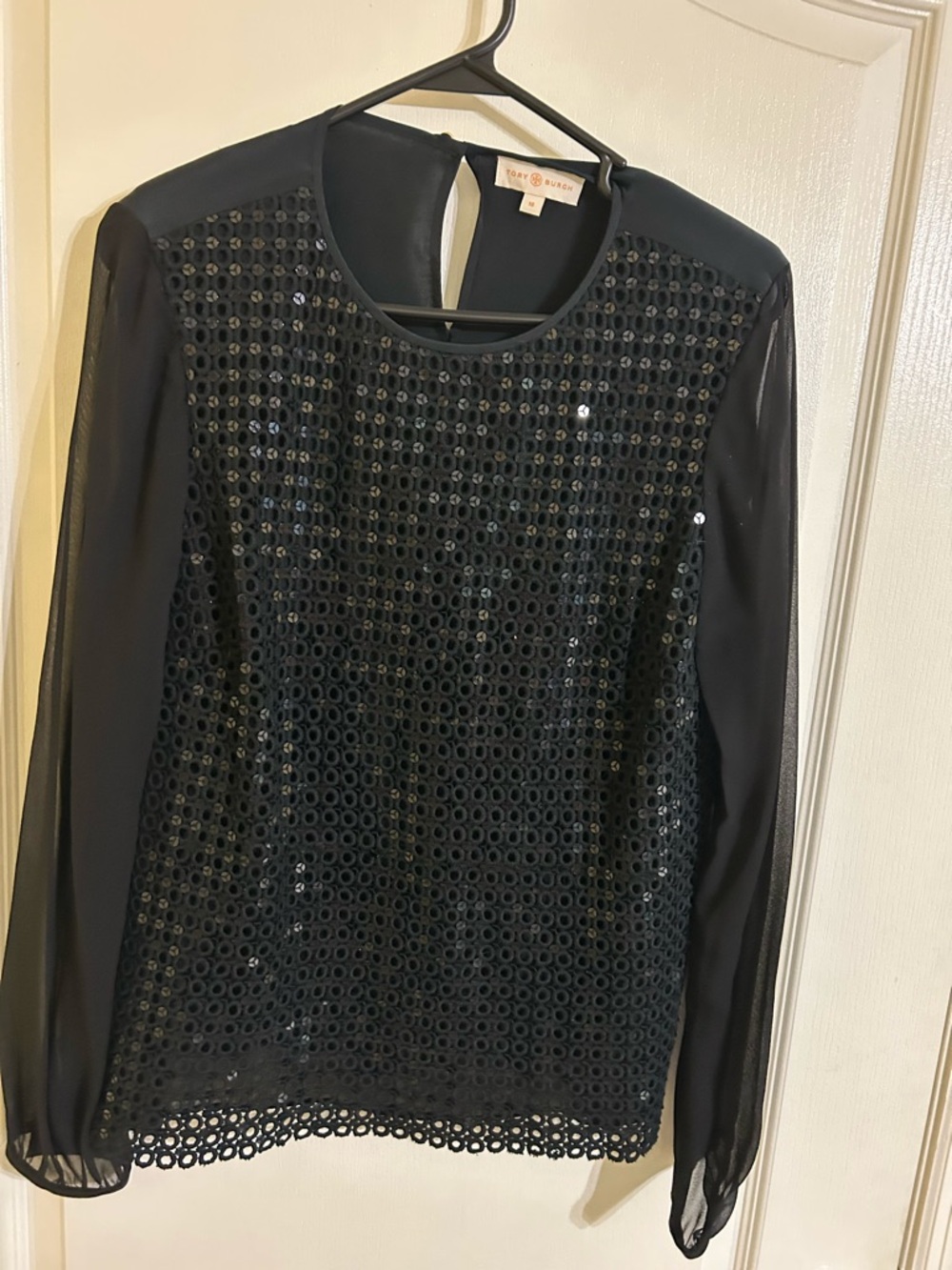 Tory Burch Black Sequin Long-Sleeve Top size 10